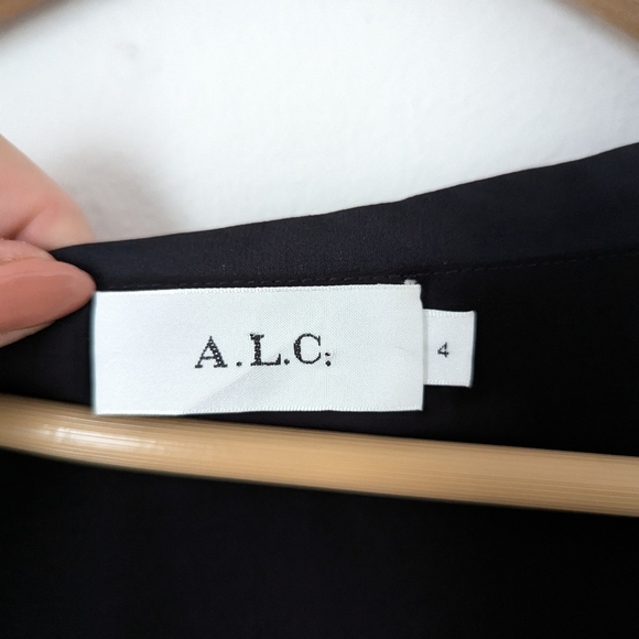 ALC Black Yellow Pink Floral Silk Lucia Off The Shoulder Asymmetrical Mini Dress - Picture 3 of 6